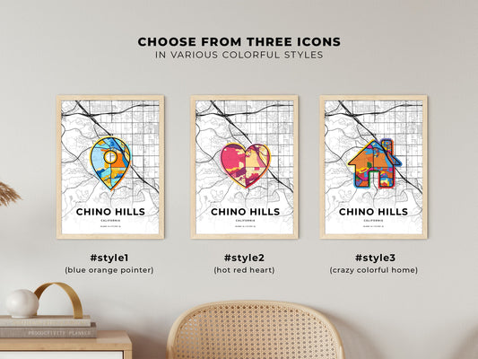 Chino Hills California maps with colorful icons