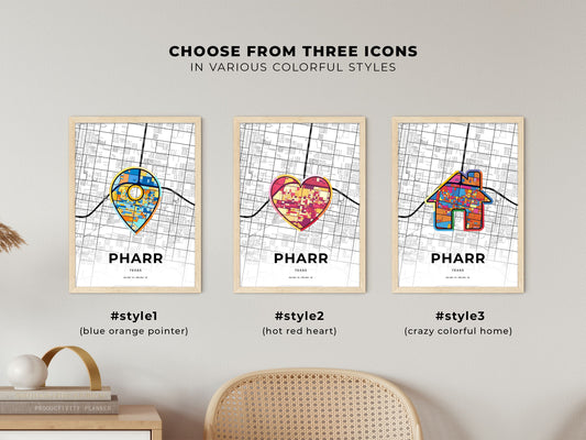 Pharr Texas maps with colorful icons