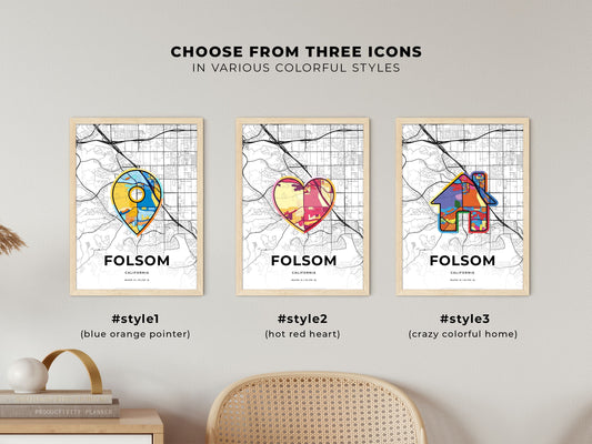 Folsom California maps with colorful icons