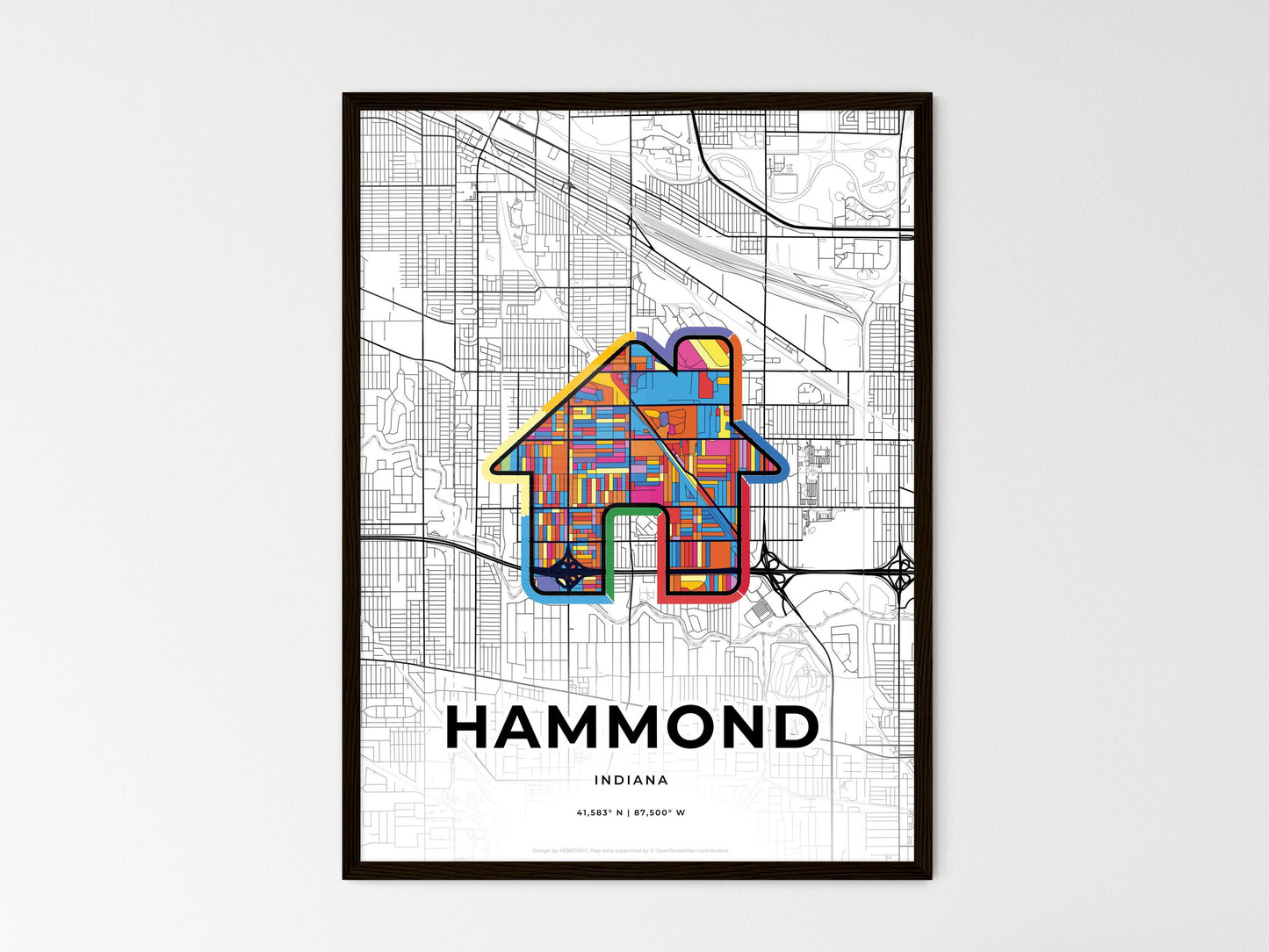 Hammond Indiana wedding art map with home icon