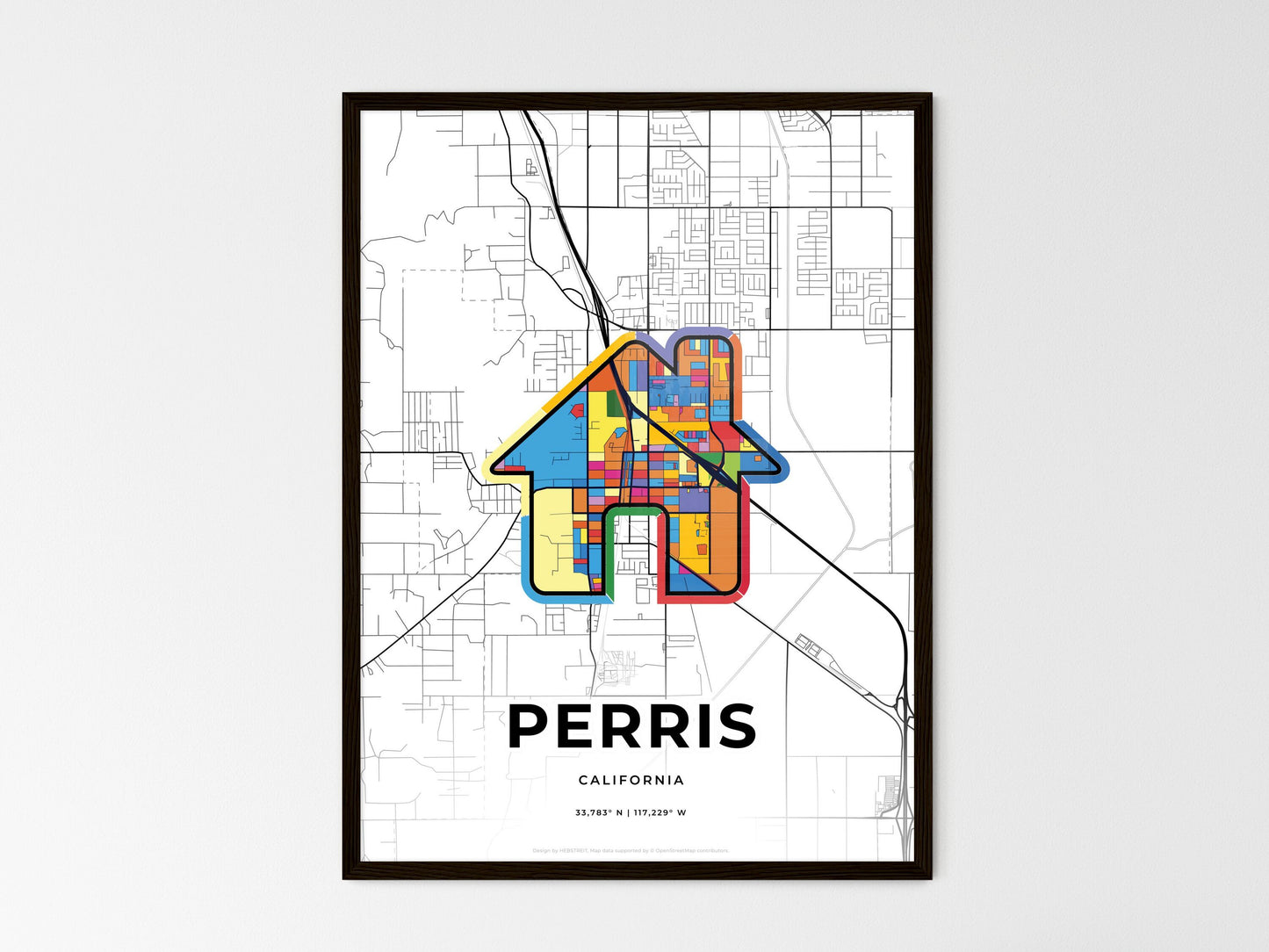 Perris California wedding art map with home icon