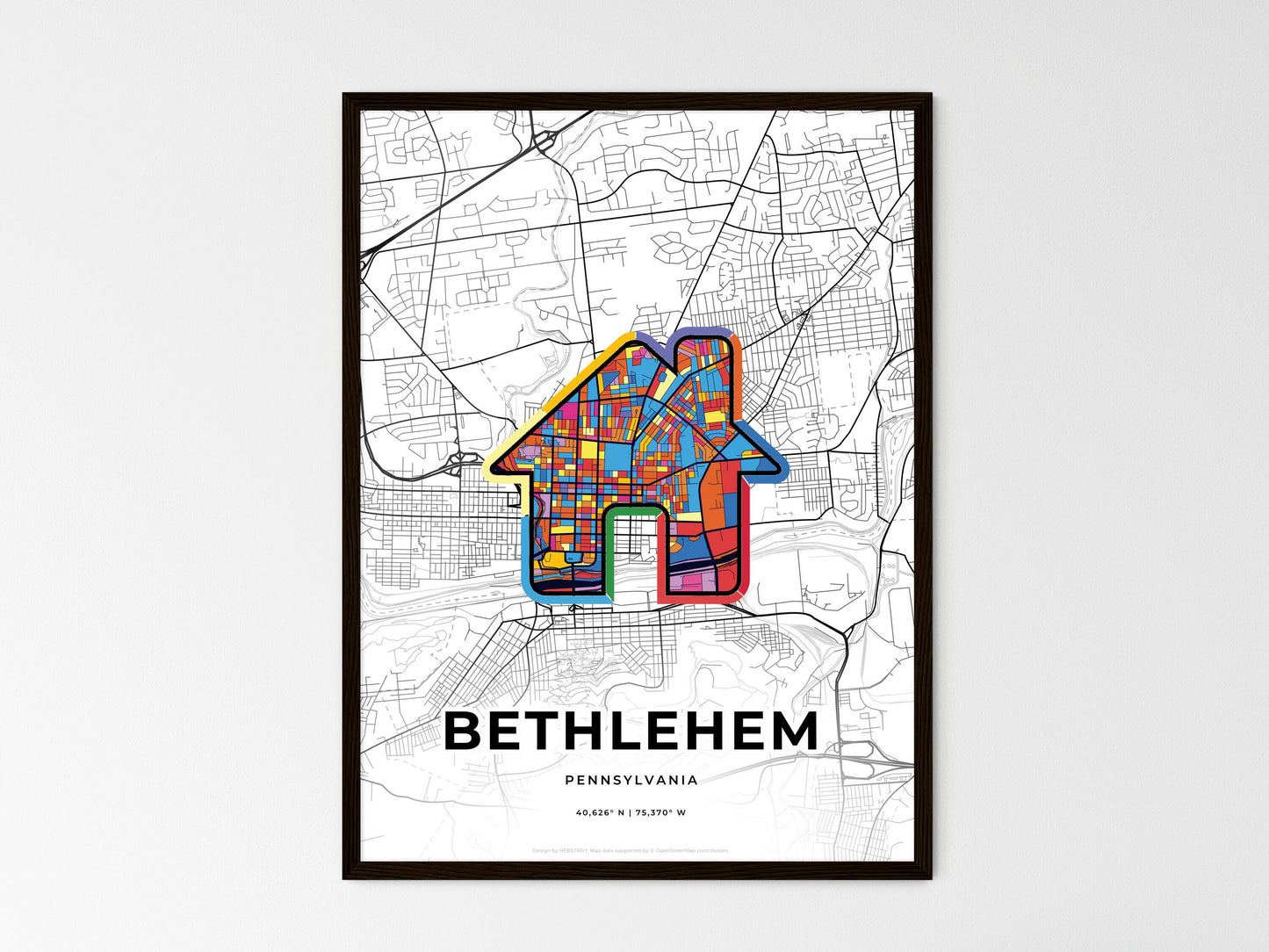Bethlehem Pennsylvania wedding art map with home icon