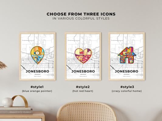Jonesboro Arkansas maps with colorful icons