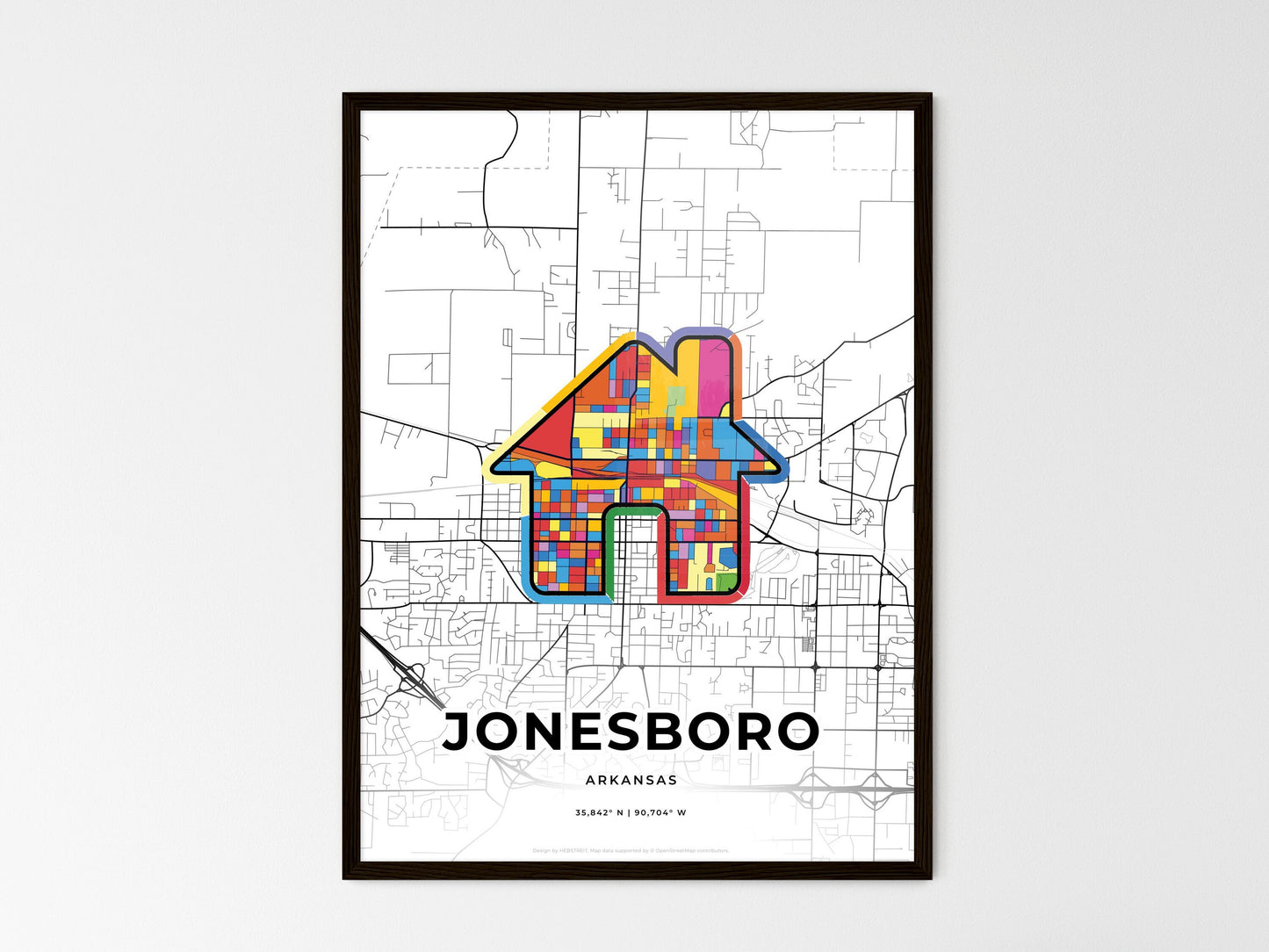 Jonesboro Arkansas wedding art map with home icon