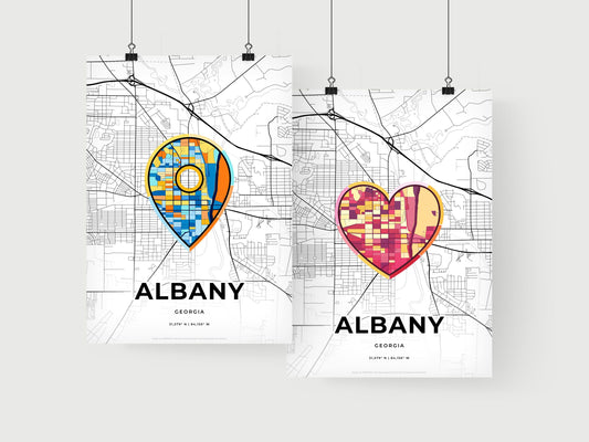 ALBANY GEORGIA minimal art map with a colorful icon. Where it all began, Couple map gift.