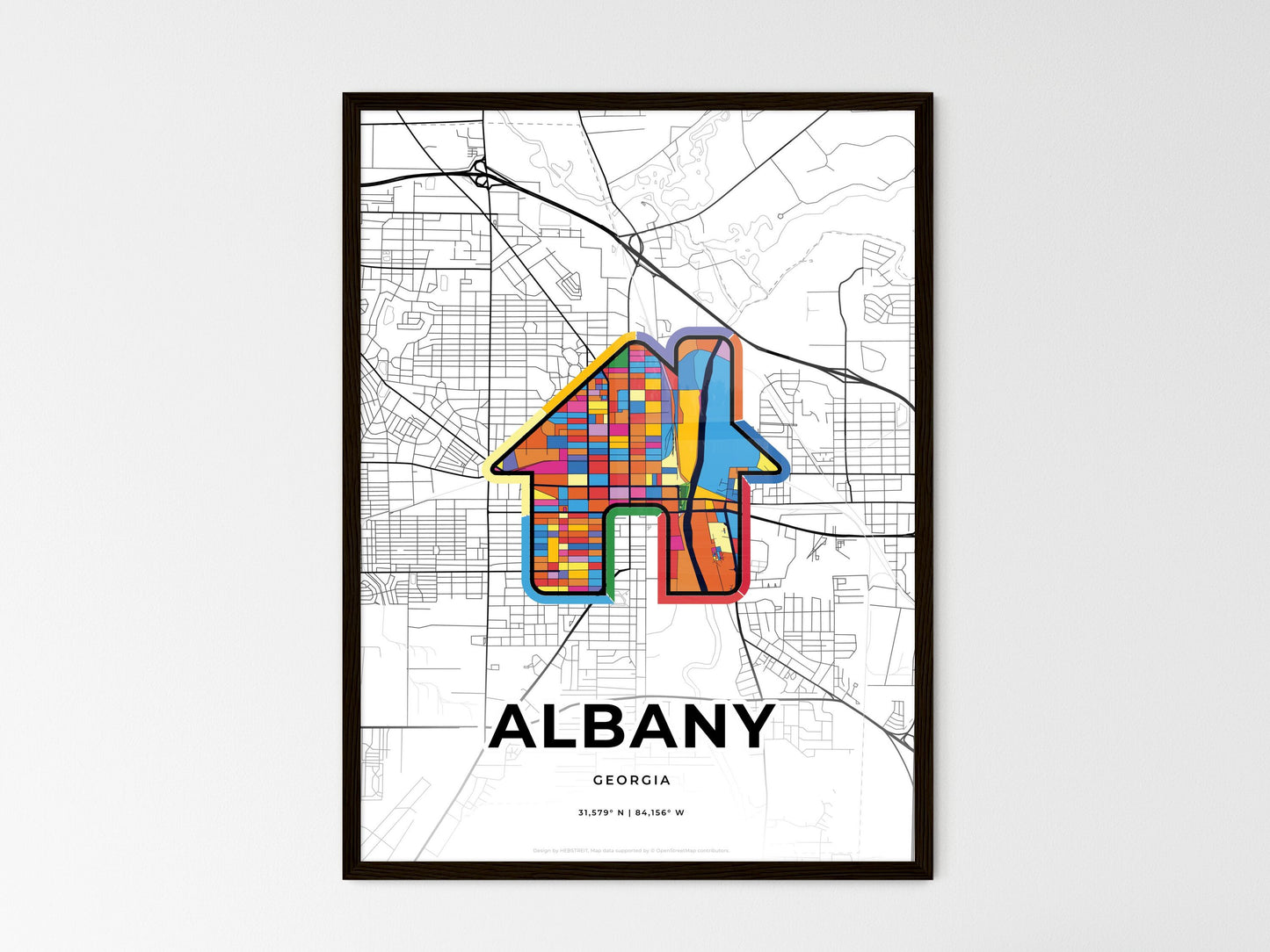 Albany Georgia wedding art map with home icon