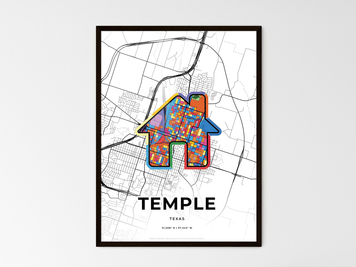Temple Texas wedding art map with home icon