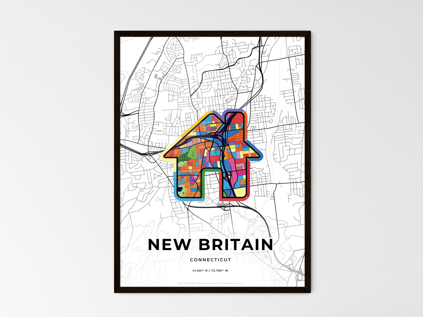 New Britain Connecticut wedding art map with home icon