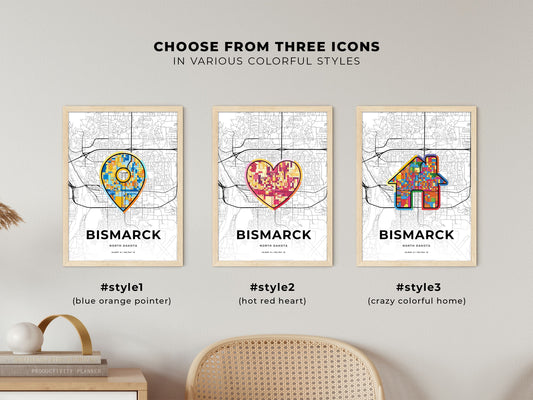 Bismarck North Dakota maps with colorful icons