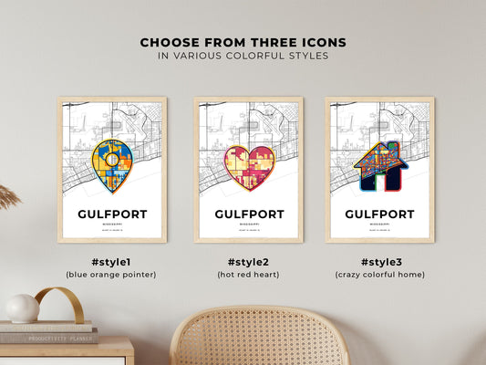 Gulfport Mississippi maps with colorful icons