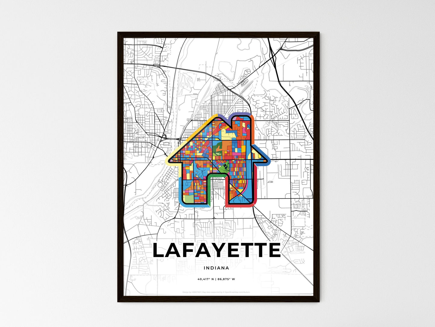 Lafayette Indiana wedding art map with home icon