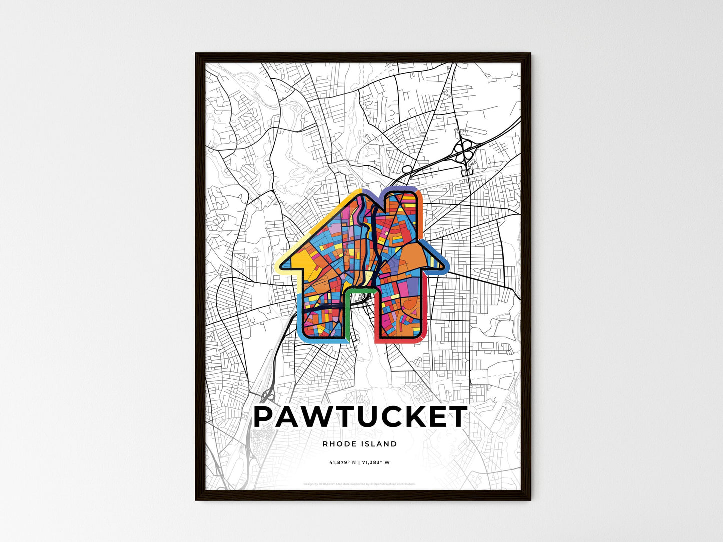Pawtucket Rhode Island wedding art map with home icon