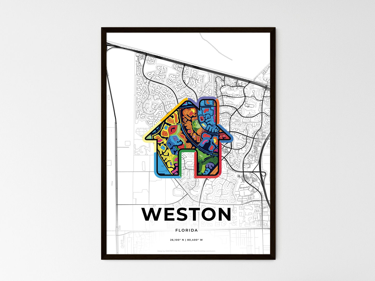 Weston Florida wedding art map with home icon