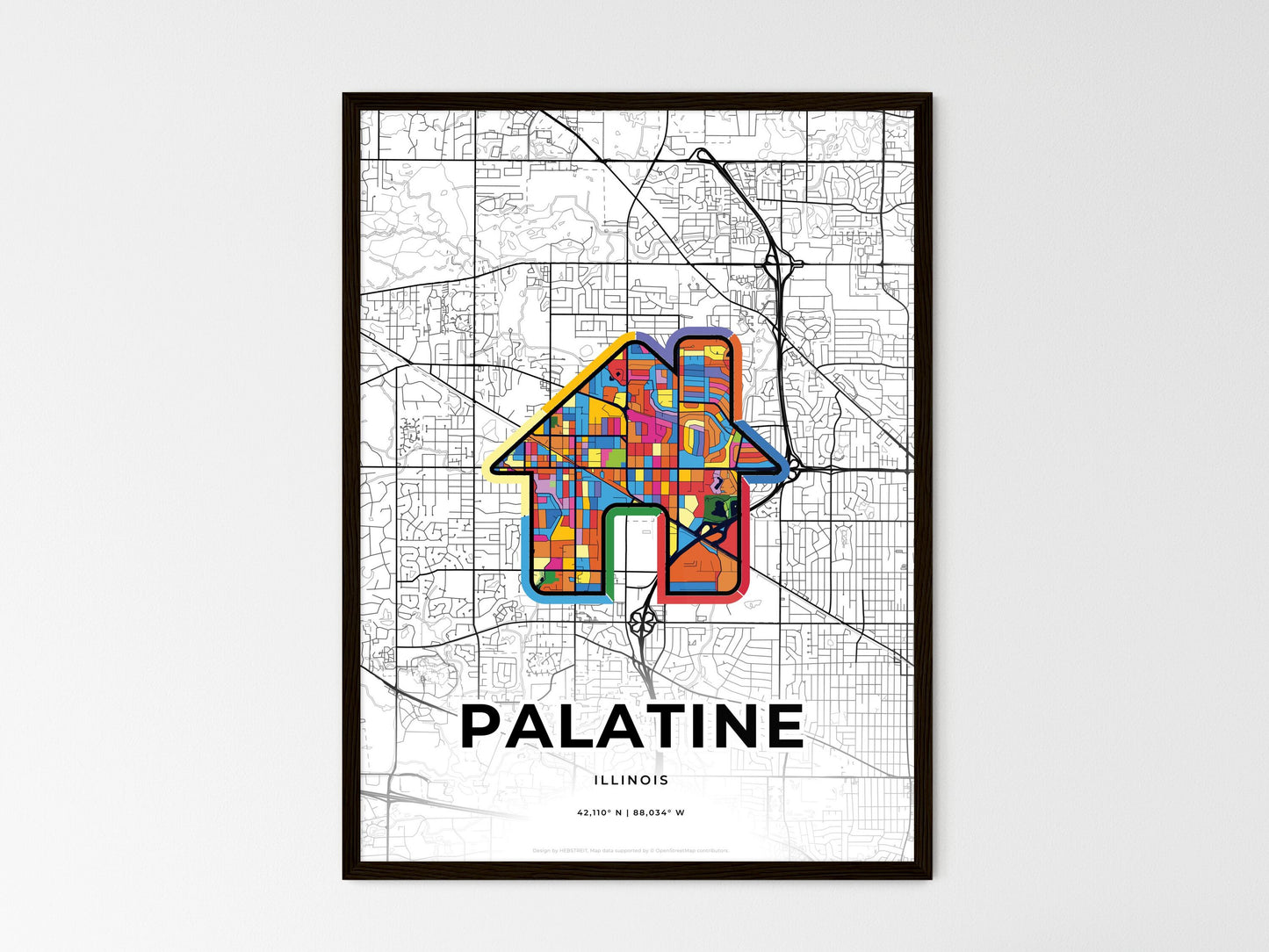 Palatine Illinois wedding art map with home icon