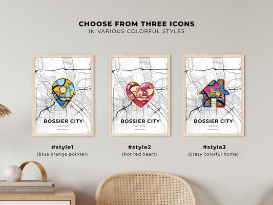 Bossier City Louisiana maps with colorful icons