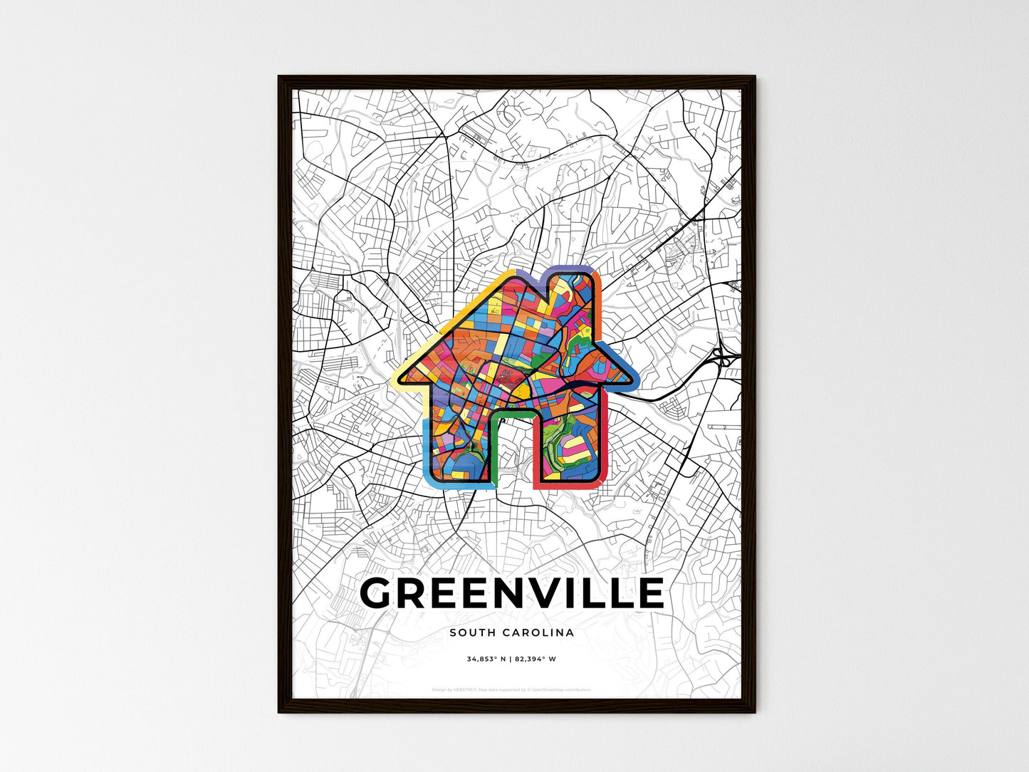 Greenville South Carolina wedding art map with home icon