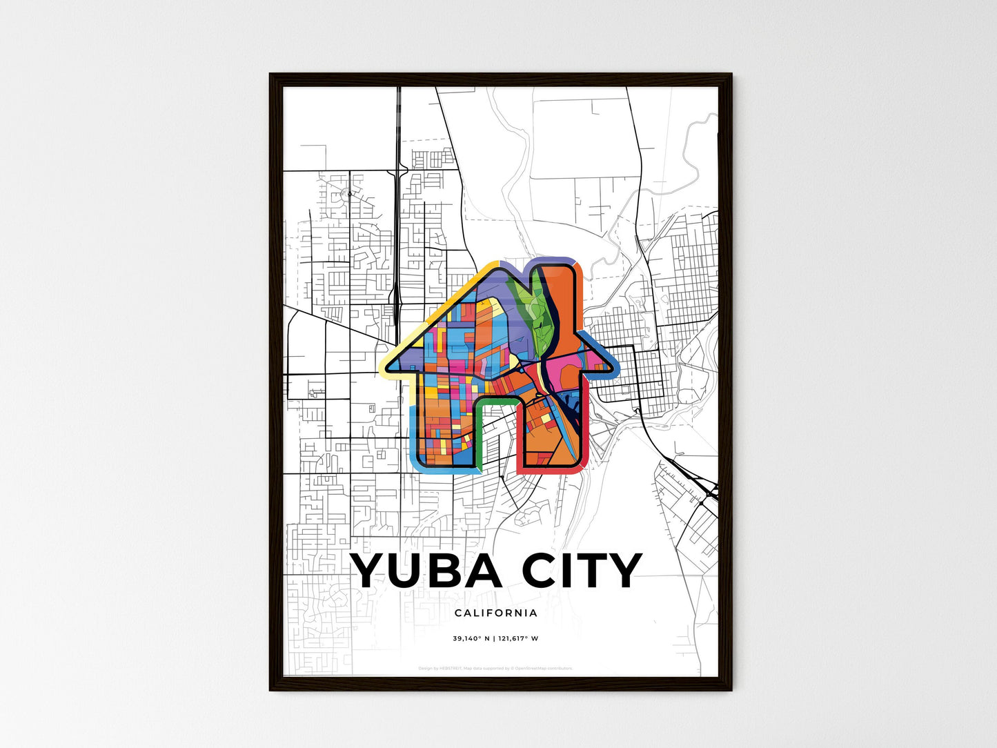 Yuba City California wedding art map with home icon