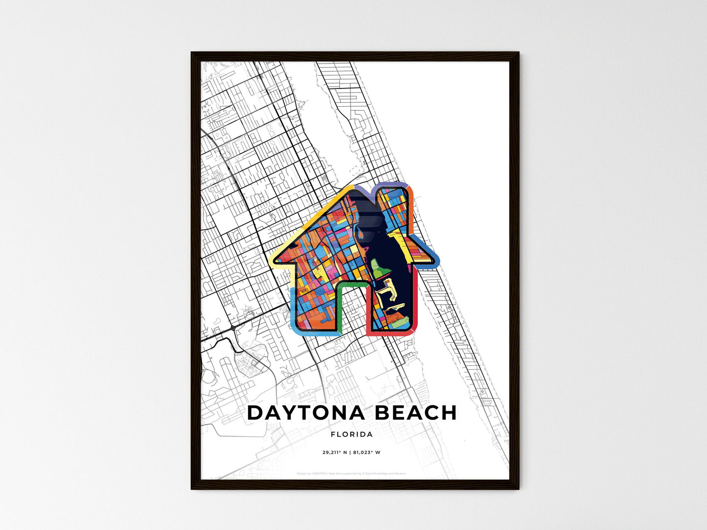 Daytona Beach Florida wedding art map with home icon