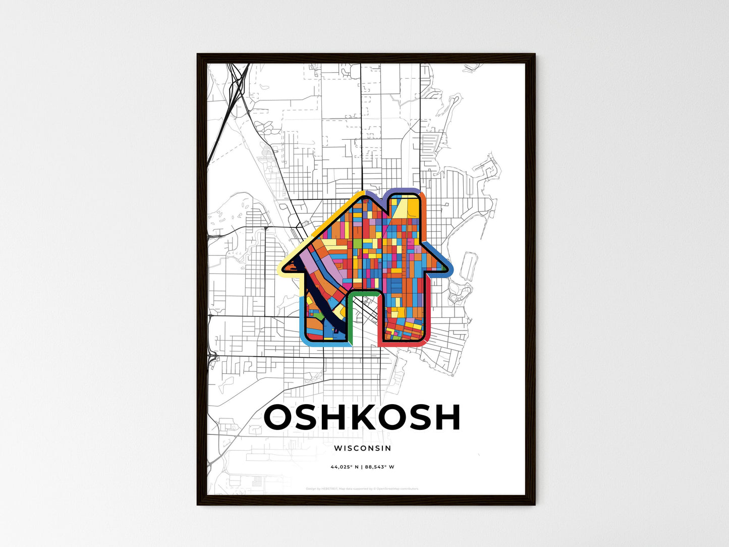 Oshkosh Wisconsin wedding art map with home icon