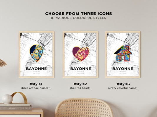 Bayonne New Jersey maps with colorful icons