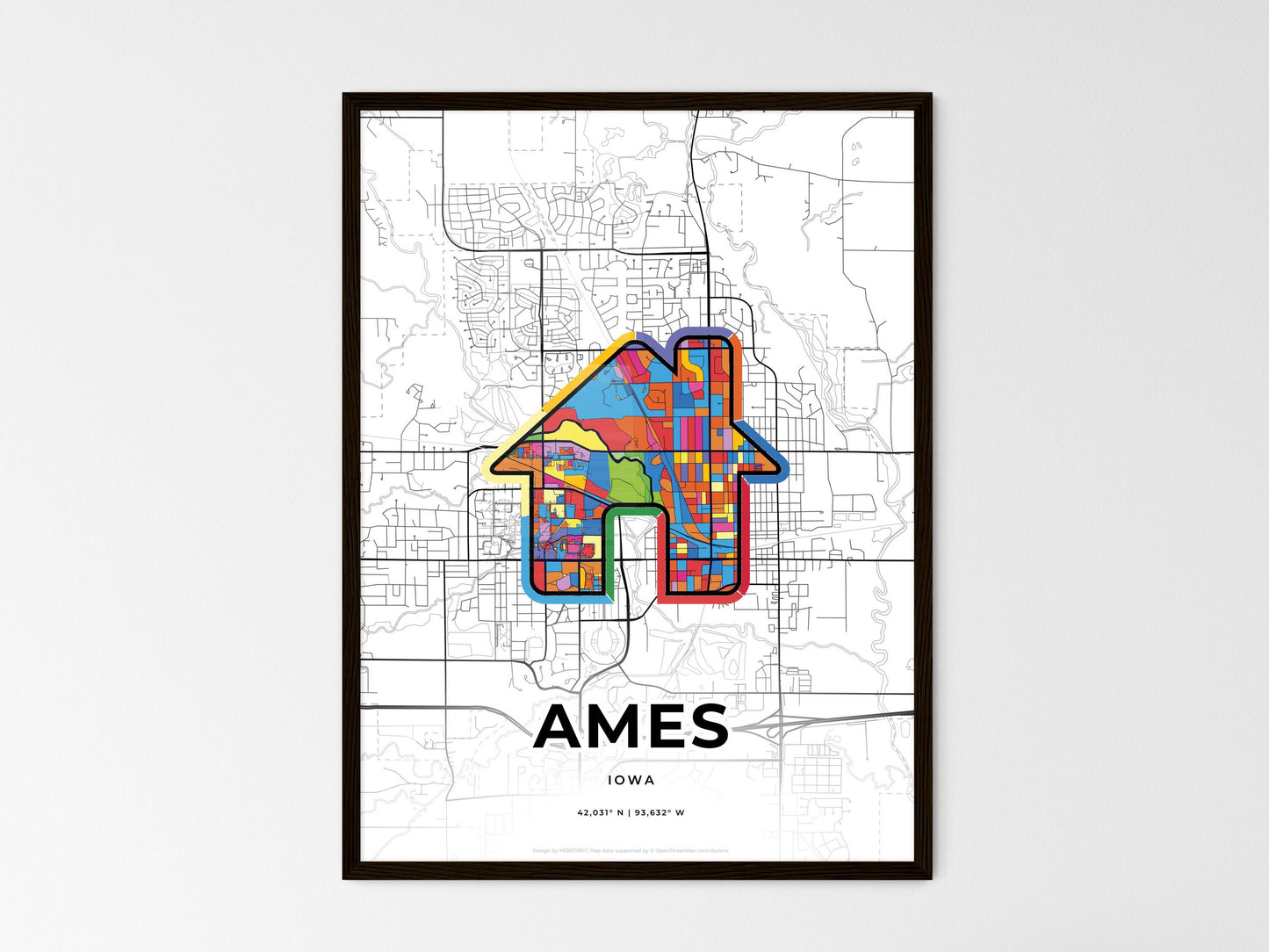 Ames Iowa wedding art map with home icon