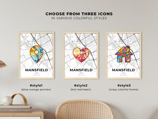 Mansfield Texas maps with colorful icons