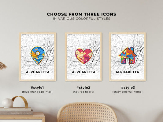 Alpharetta Georgia maps with colorful icons