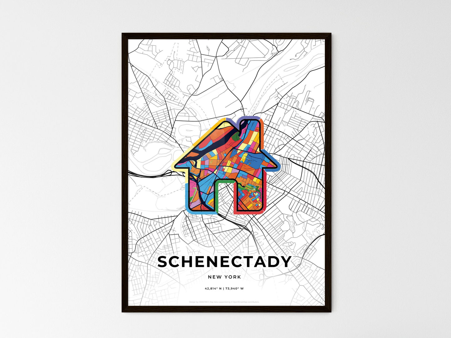 Schenectady New York wedding art map with home icon
