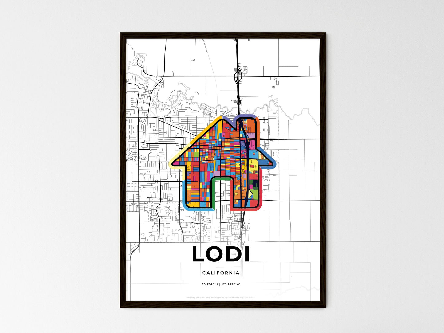 Lodi California wedding art map with home icon