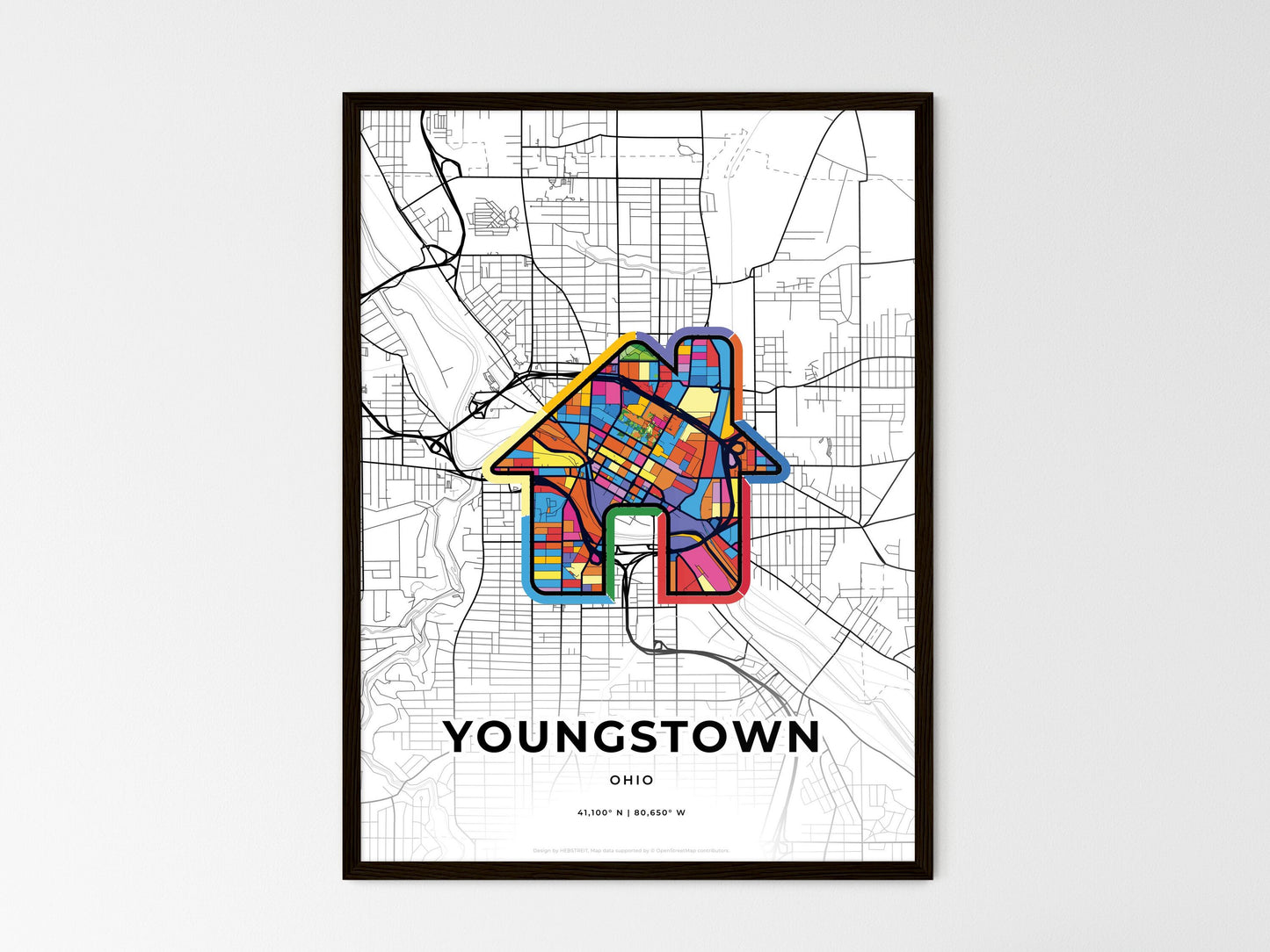 Youngstown Ohio wedding art map with home icon