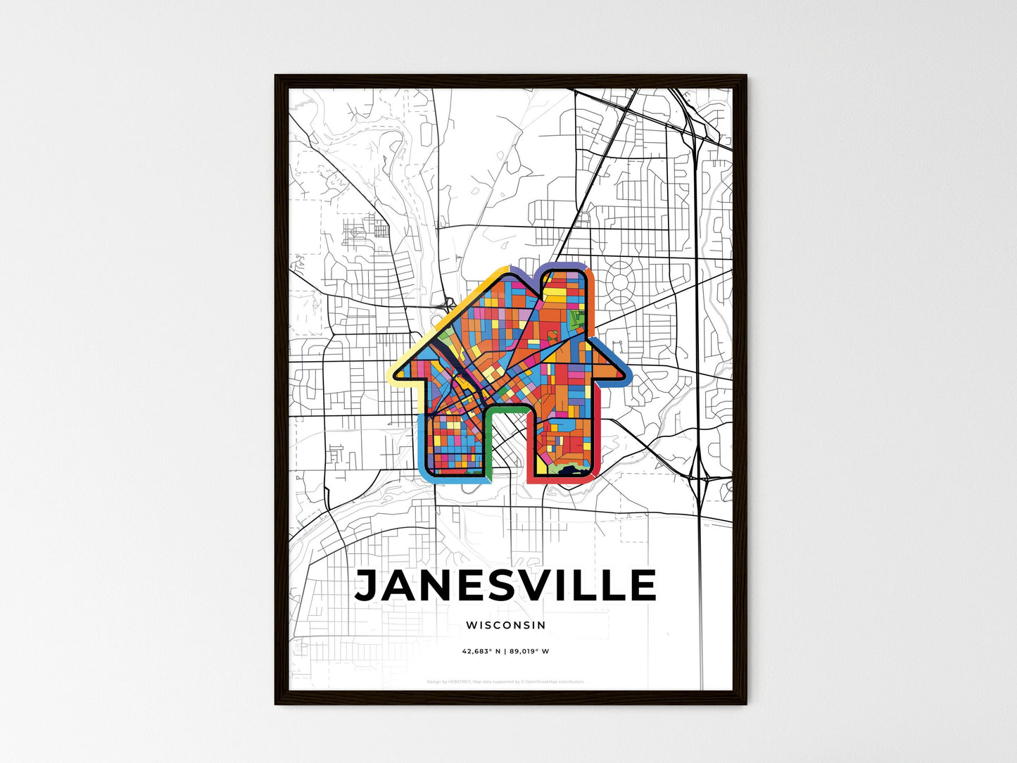 Janesville Wisconsin wedding art map with home icon