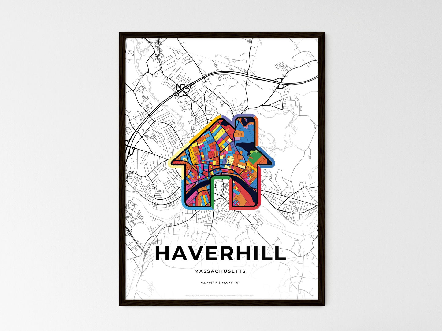 Haverhill Massachusetts wedding art map with home icon