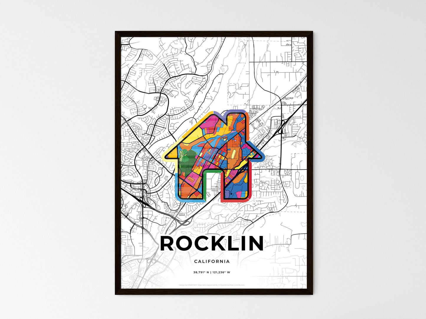 Rocklin California wedding art map with home icon