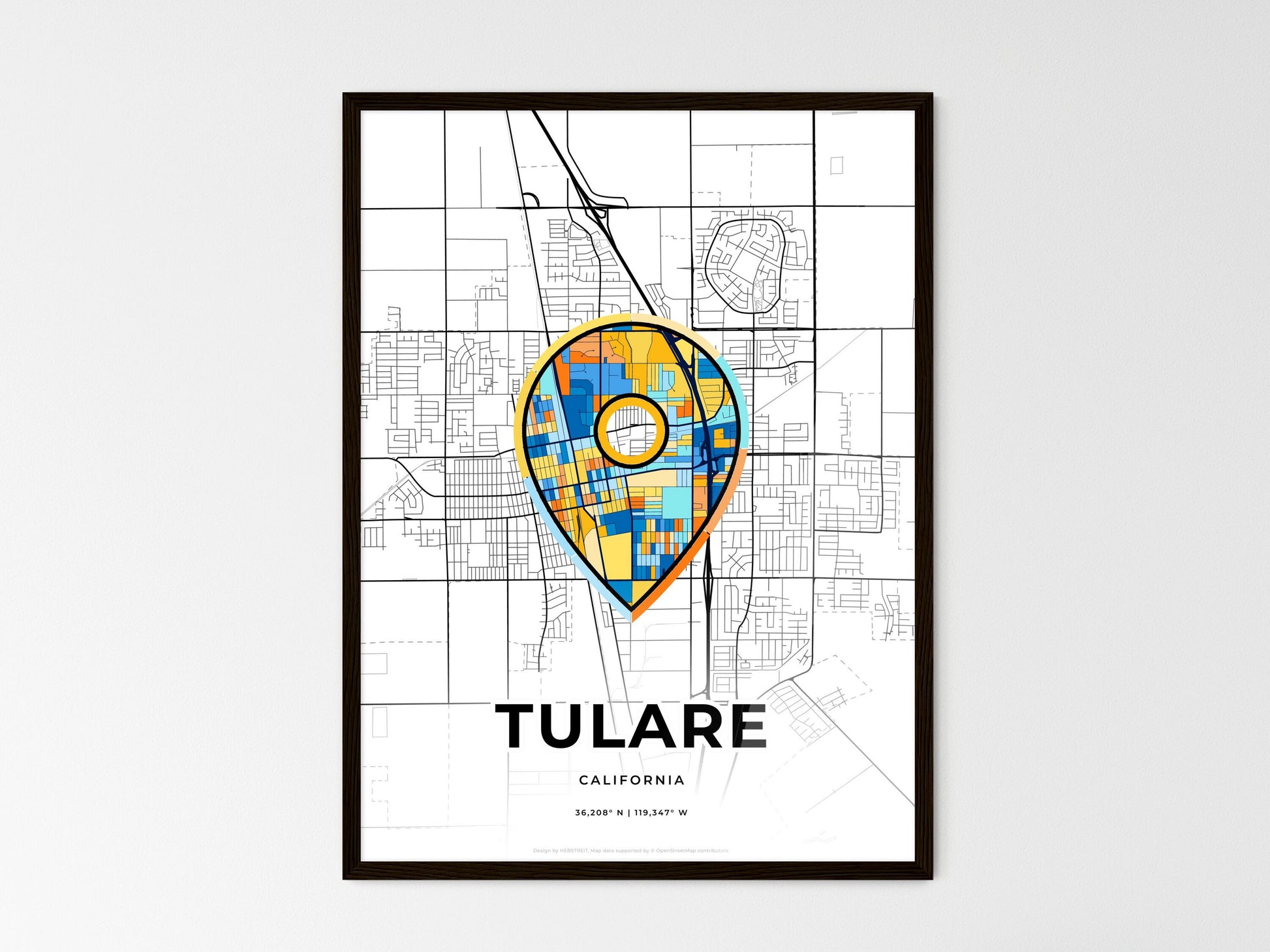 TULARE CALIFORNIA minimal art map with a colorful icon. Where it all began, Couple map gift. Style 1