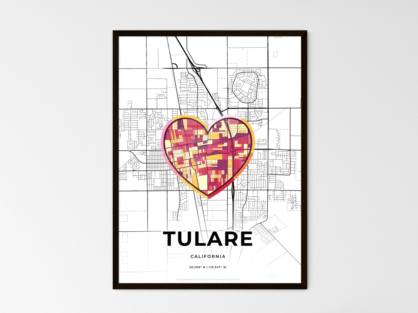 TULARE CALIFORNIA minimal art map with a colorful icon. Where it all began, Couple map gift. Style 2