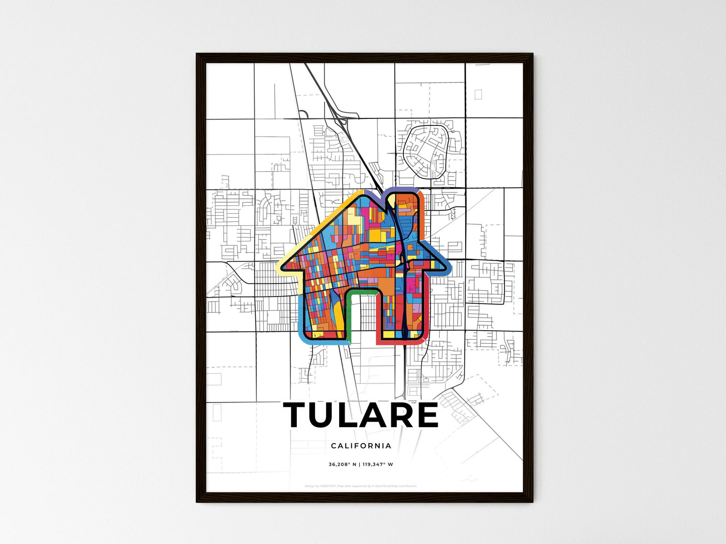 TULARE CALIFORNIA minimal art map with a colorful icon. Where it all began, Couple map gift. Style 3