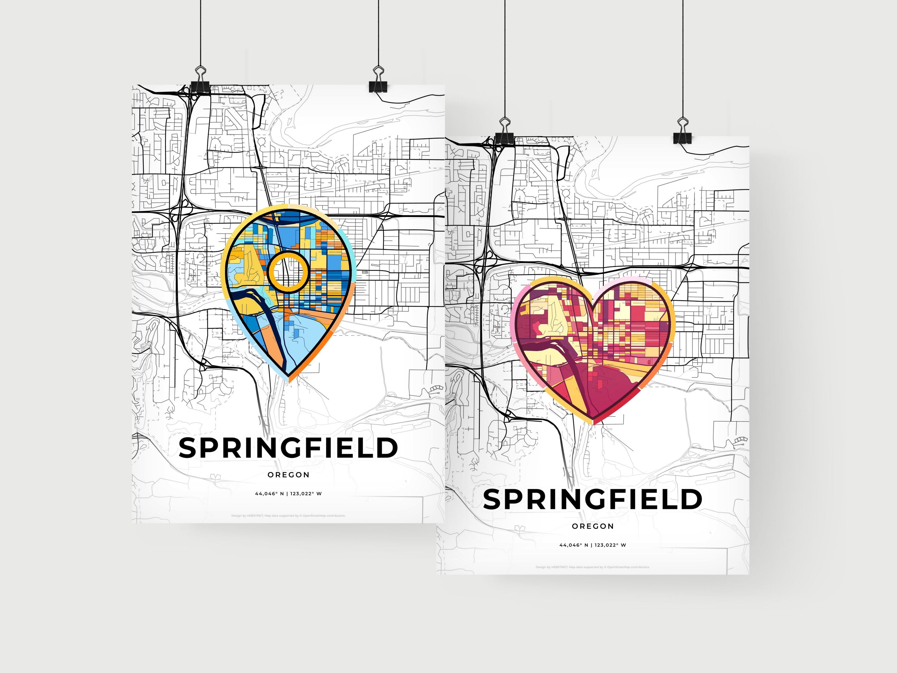 Art Map of Springfield Oregon, Minimal Art Map With A Colorful Icon ...