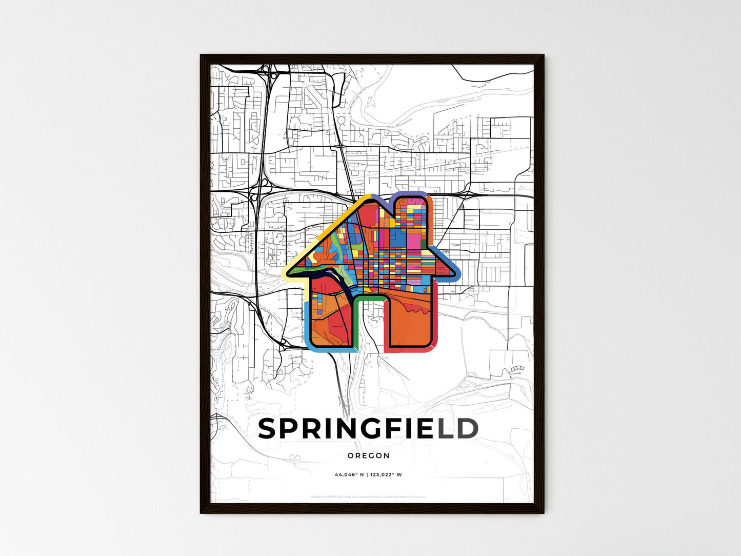 Springfield Oregon wedding art map with home icon