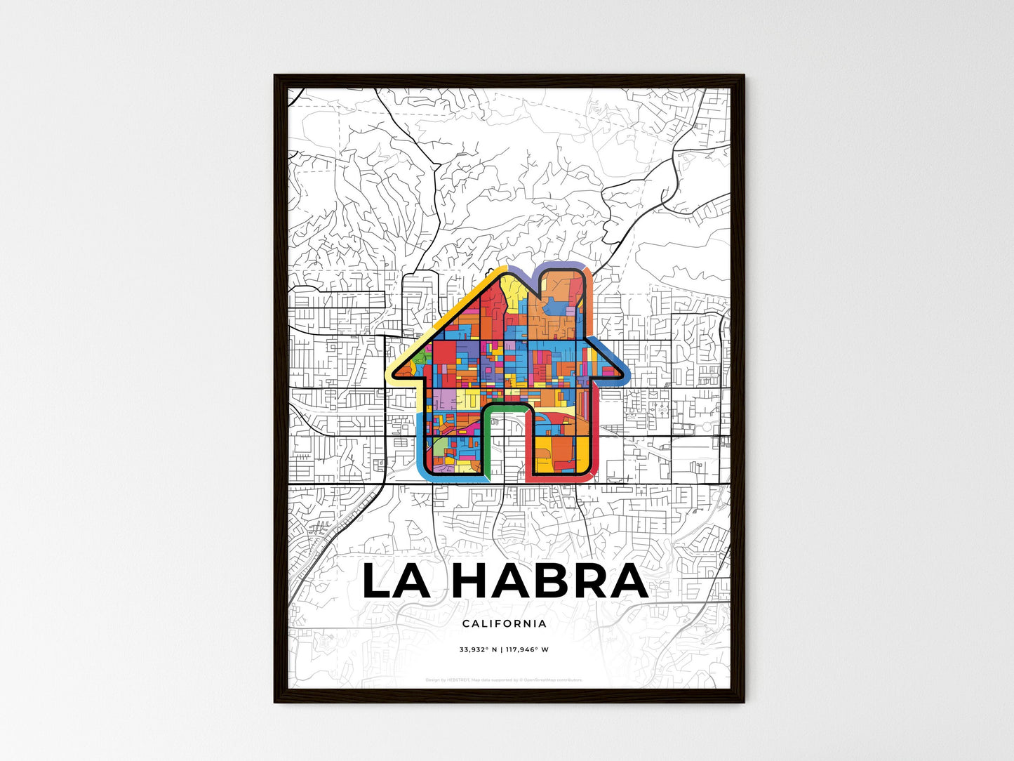 La Habra California wedding art map with home icon