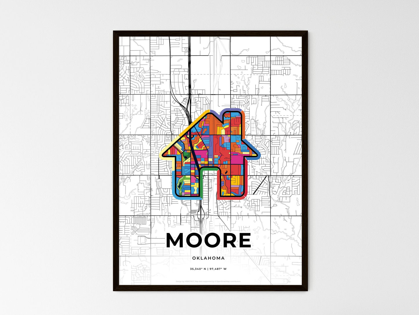 Moore Oklahoma wedding art map with home icon