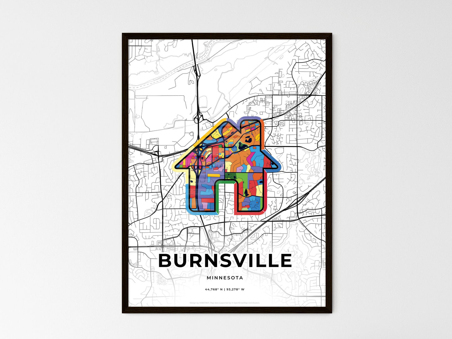 Burnsville Minnesota wedding art map with home icon