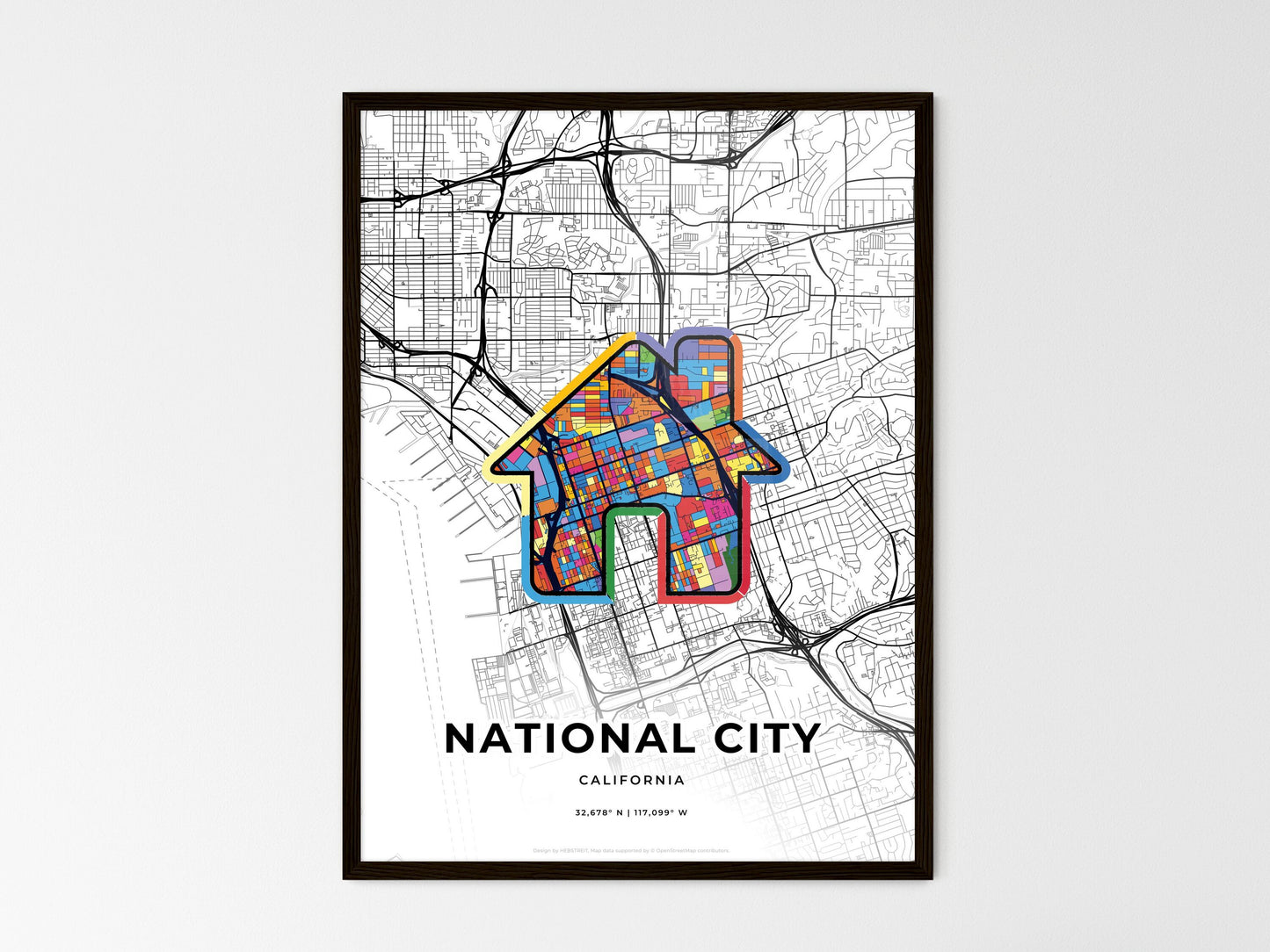 National City California wedding art map with home icon