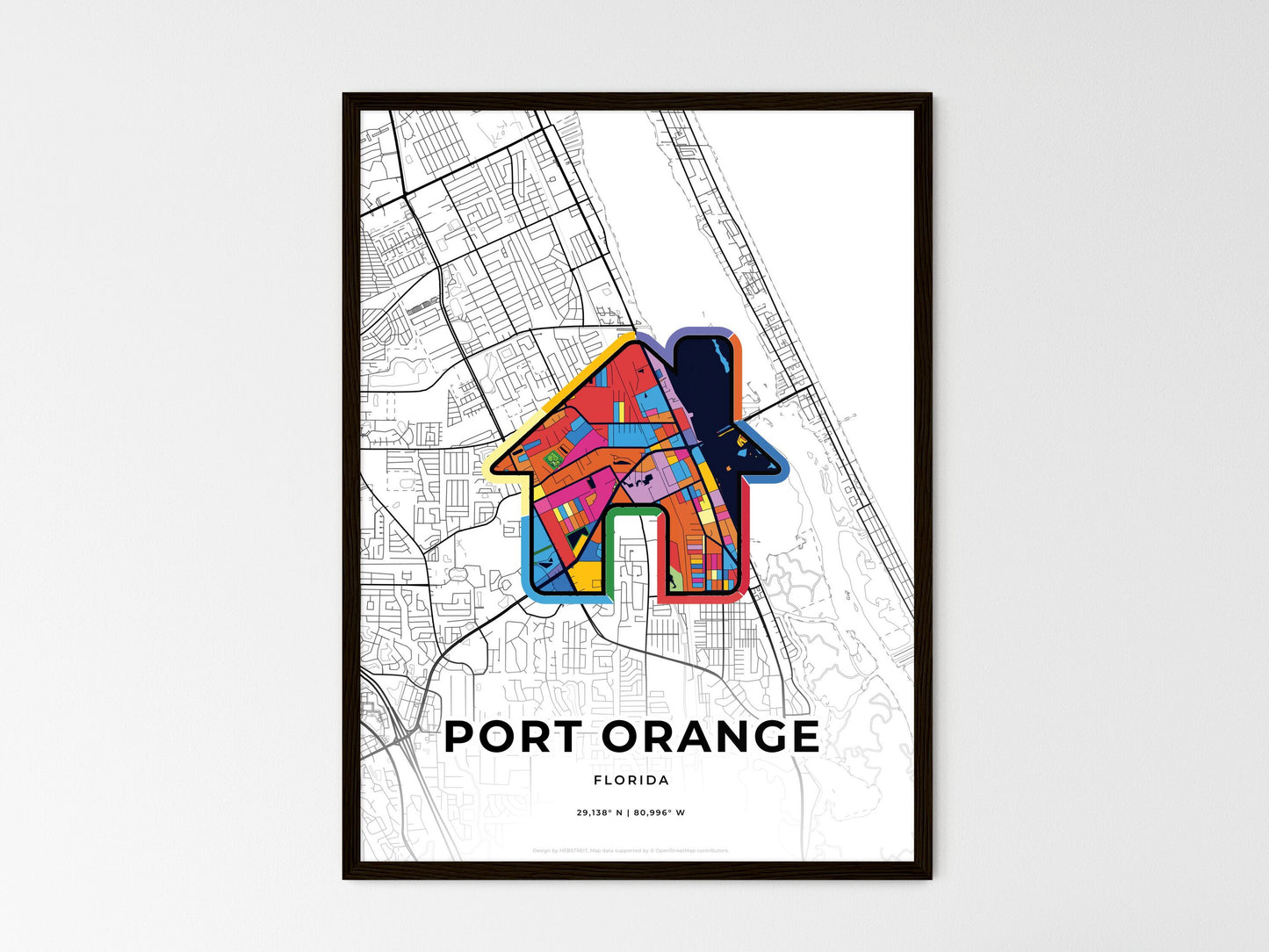 Port Orange Florida wedding art map with home icon