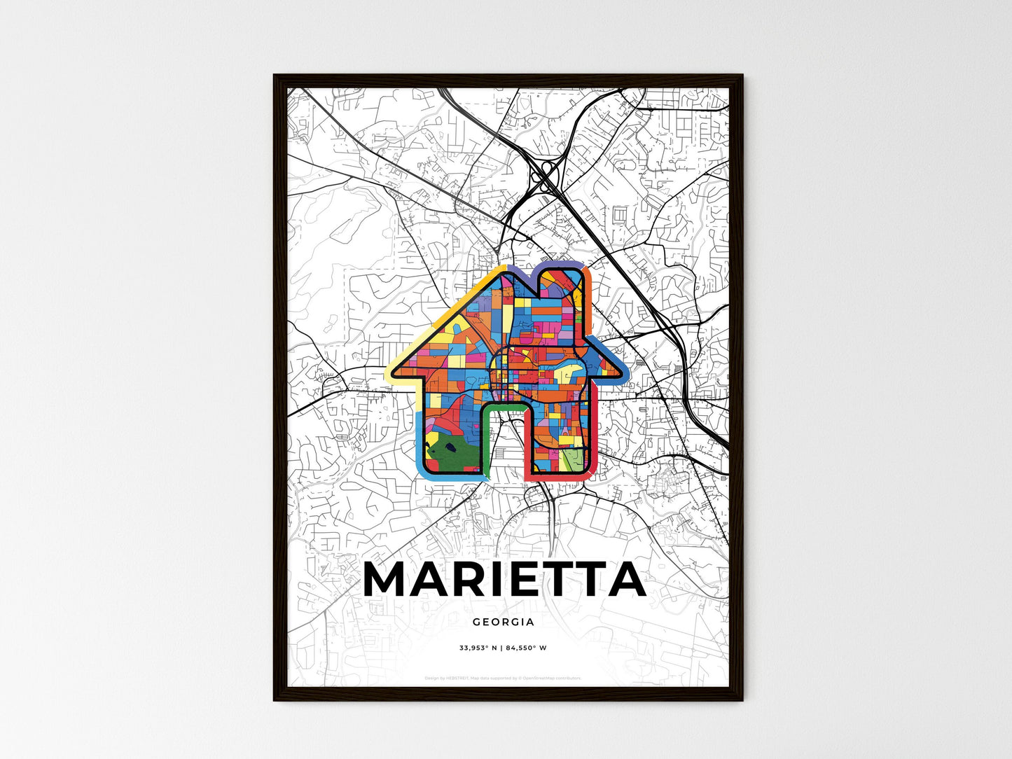 Marietta Georgia wedding art map with home icon
