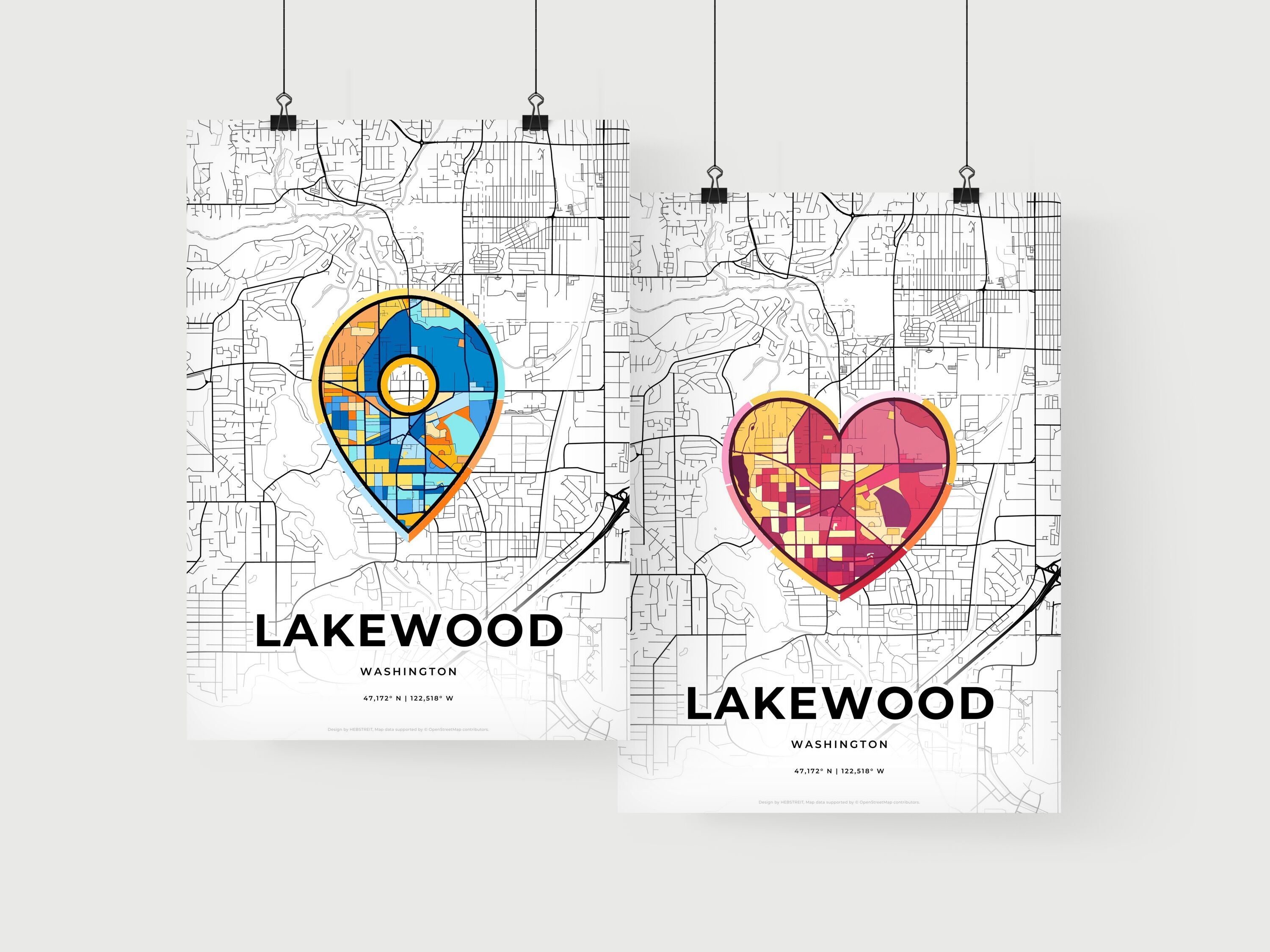 Art Map of Lakewood Washington, Minimal Art Map With A Colorful Icon ...