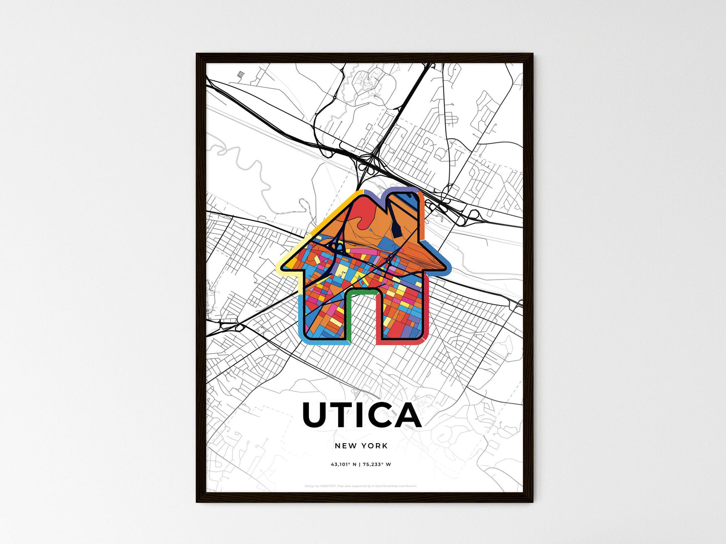 Utica New York wedding art map with home icon