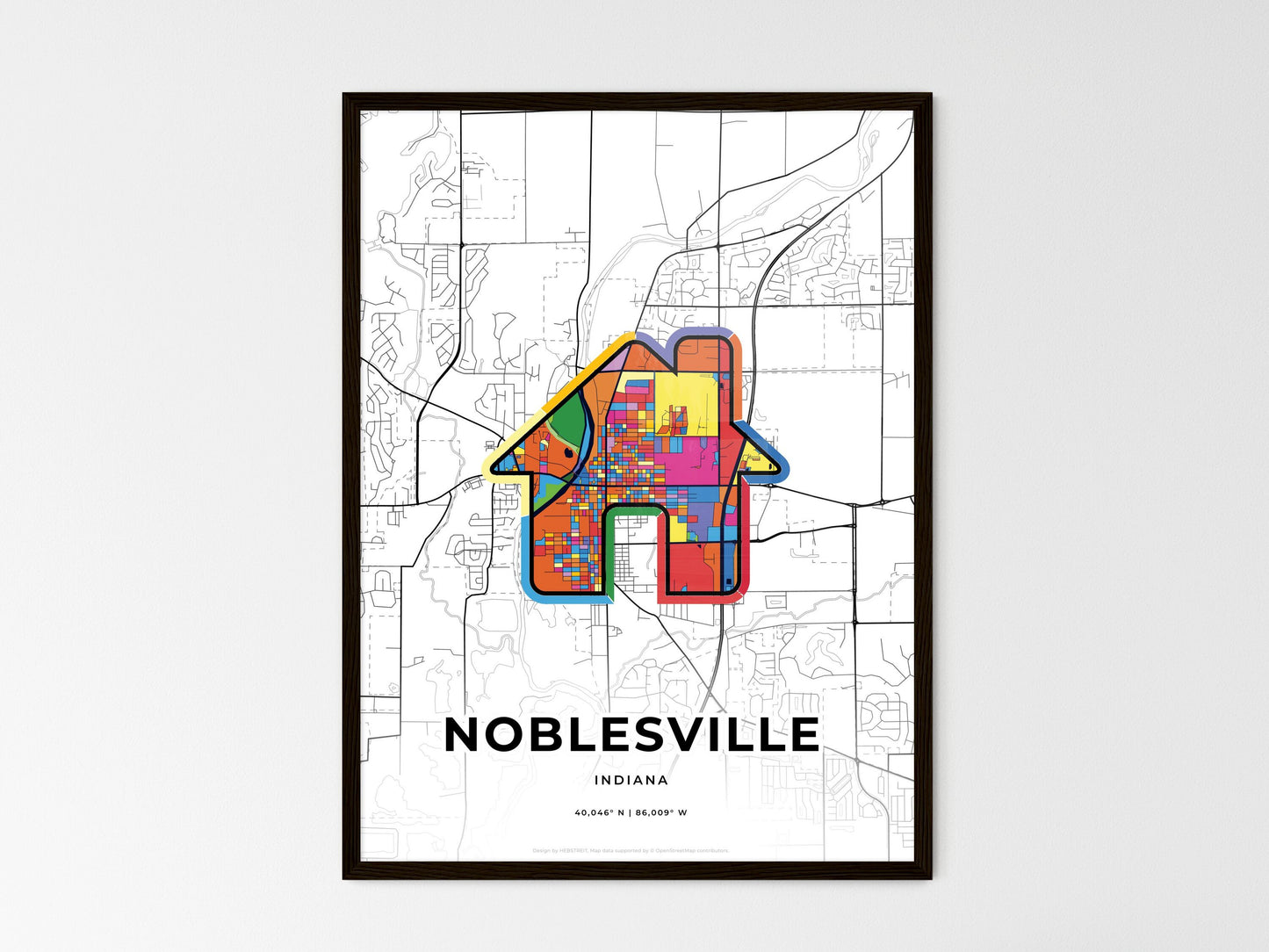 Noblesville Indiana wedding art map with home icon