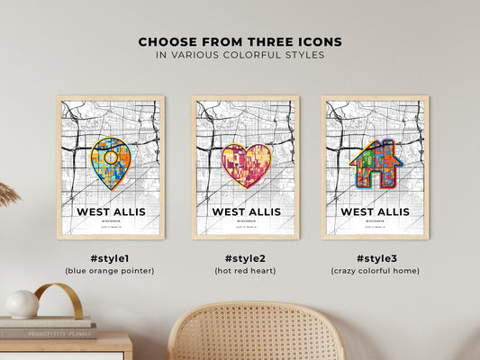 West Allis Wisconsin maps with colorful icons