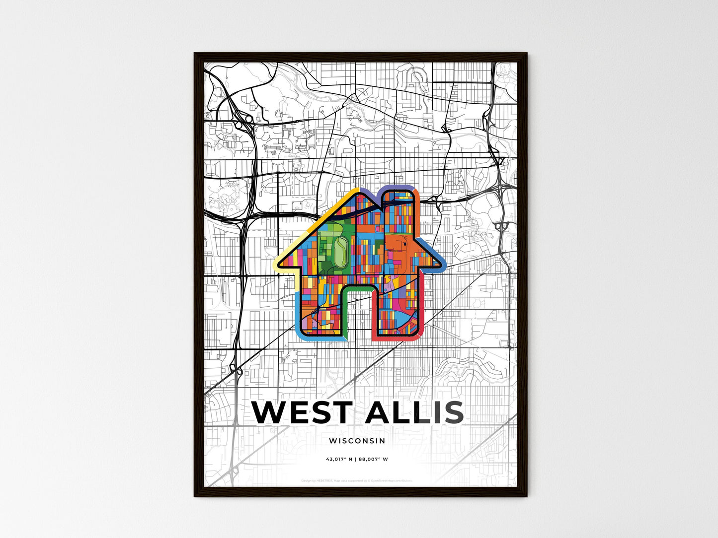 West Allis Wisconsin wedding art map with home icon
