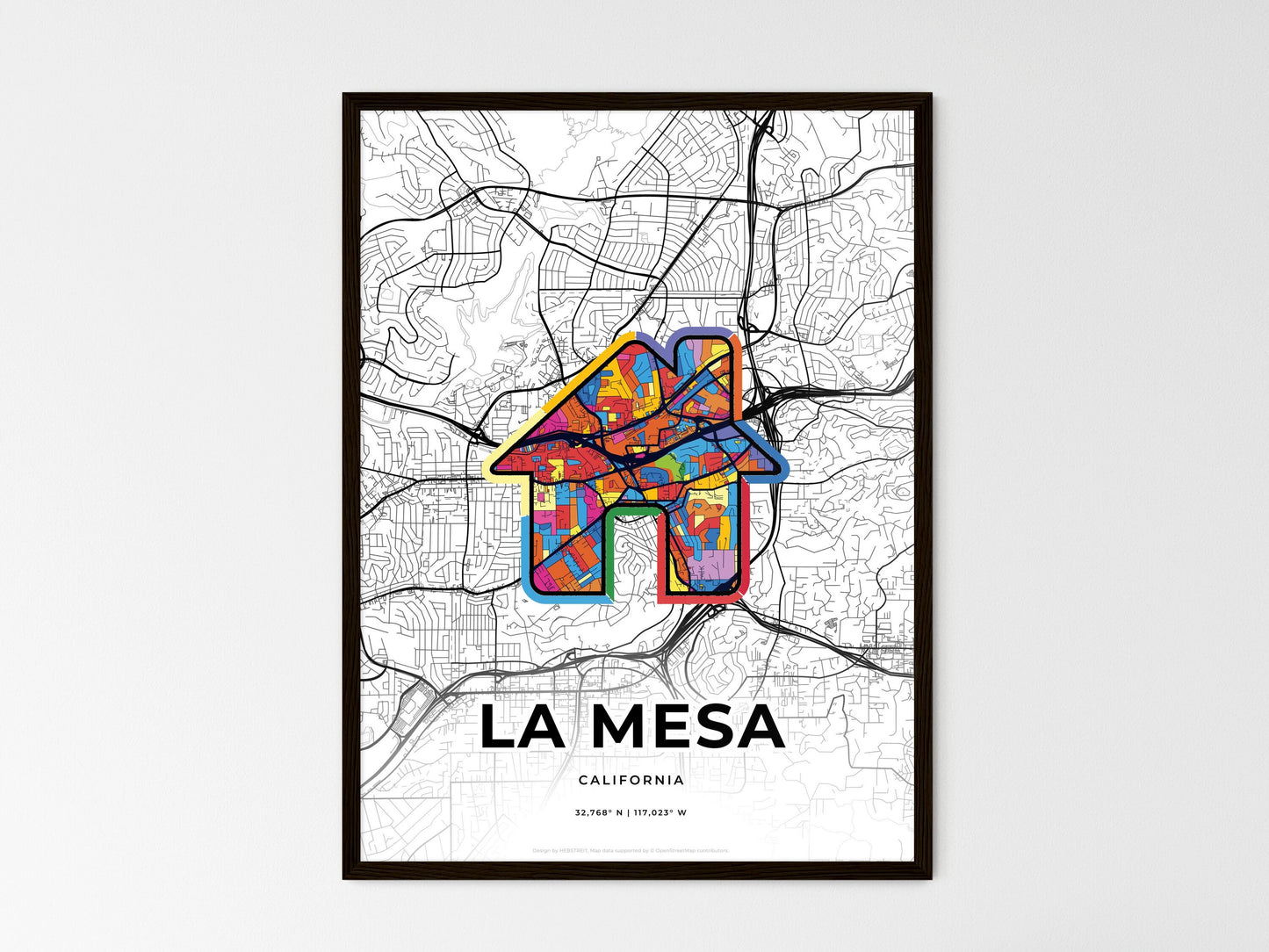 La Mesa California wedding art map with home icon